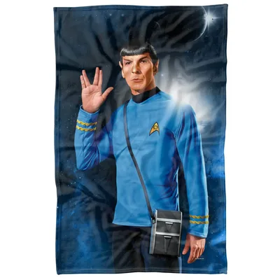 Blue Uniform Space Officer Blanket: Spock Portrait with Vulcan Salute