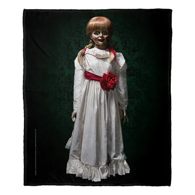 Creepy Porcelain Doll Blanket: Annabelle Standing in White Dress