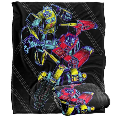 Sketchy Robot Battle Art Blanket: Neon Transformer Style Throw