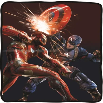 Superhero Clash Explosion Scene Blanket: Iconic Shield Strike Artwork