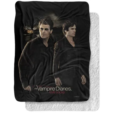 Two Brothers Dark Portrait Blanket: Vampire Diaries Love Sucks Design