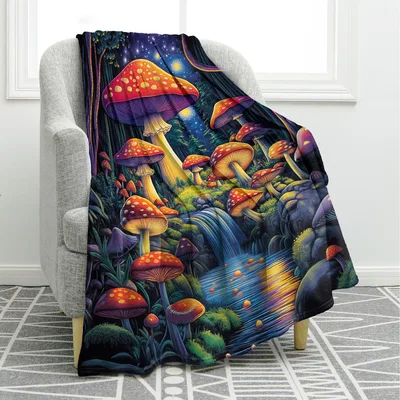 Psychedelic Mushroom Blanket: Vibrant Forest Art for Nature Lovers
