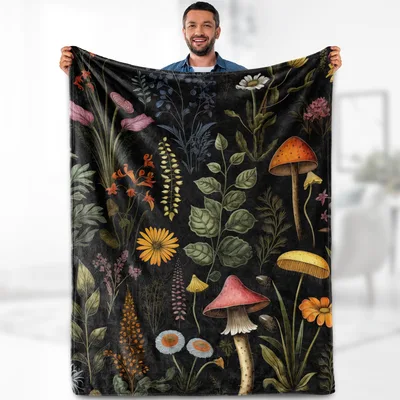 Cute Mushroom Blanket: Vintage Botanical Art for Nature Lovers