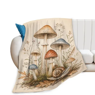 Mushroom Print Blanket: Vintage Botanical Fungi Illustration