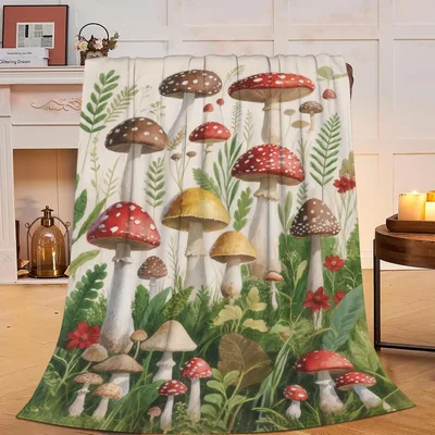 Mushroom Forest Woodland Mushrooms Blanket: A Vintage Botanical Print
