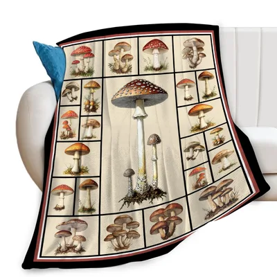 Mushroom Botanical Illustration Blanket