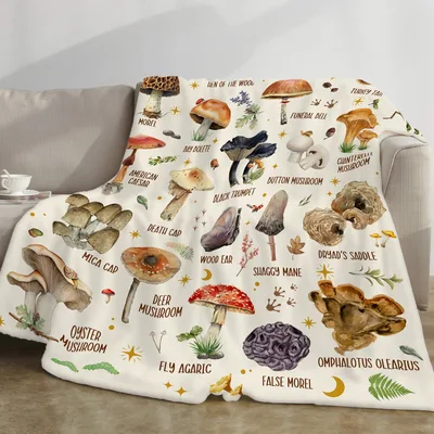 Mushroom Identification Nature Blanket features watercolor