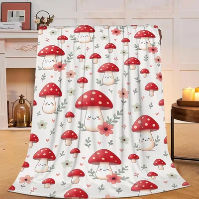 Cute Red Mushrooms Blanket: Cozy Fuzzy Fungi Pattern for Nature Lovers