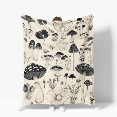 Vintage Mushroom Botanical Illustration Blanket for Foragers