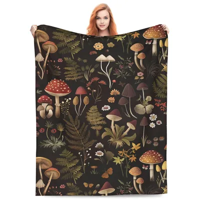 Retro Mushroom Forest Floral Blanket: Vintage Fungi Pattern