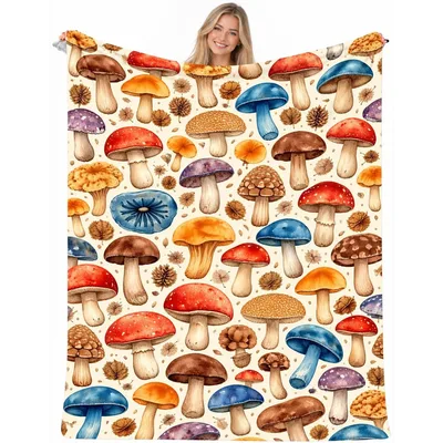Mushroom Pattern Nature Blanket: A Watercolor Fungi Collection