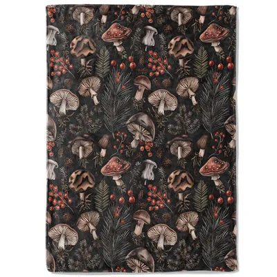 Vintage Mushroom Pattern Blanket: Retro Woodland Fungi and Berry Throw