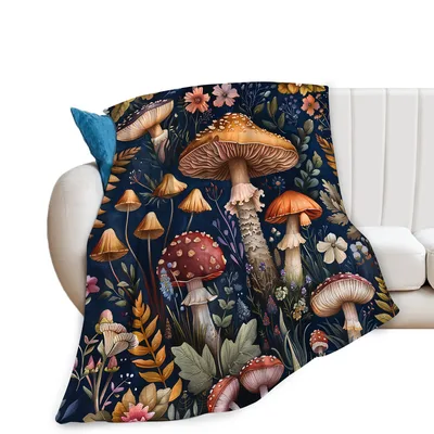 Mushroom Botanical Forest Blanket: A Detailed Fungal Illustration