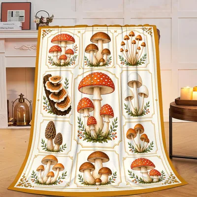 Vintage Mushroom Illustrations Blanket: Botanical Fungi Art