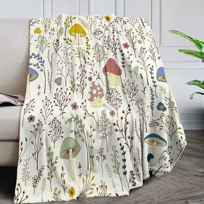 Mushroom Botanical Pattern Blanket featuring colorful wild fungi