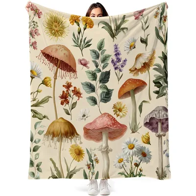 Cream Meadow Mushrooms Blanket
