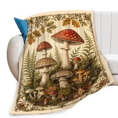 Vintage Mushroom Forest Blanket