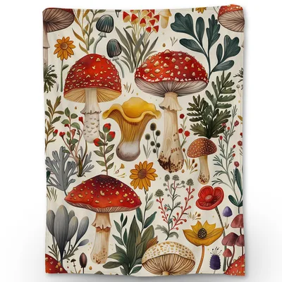 Mushroom Botanical Print Blanket featuring vintage red fungi