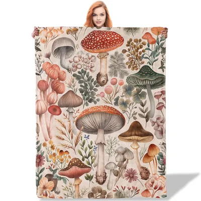 Vintage Botanical Mushroom Print Blanket for Nature Lovers