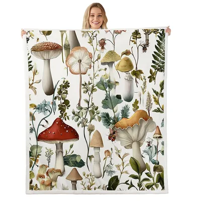 Cream Forest Mushrooms & Blanket features a detailed vintage