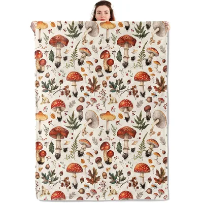 Vintage Mushroom Forest Botanical Blanket for Nature Lovers