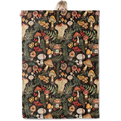 Vintage Forest Mushrooms and Ferns Blanket for Nature Lovers