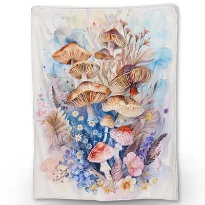 Watercolor Mushroom Floral Blanket: A Soft Nature Print