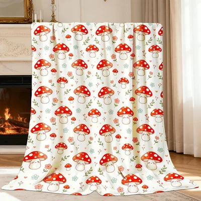 Cute Red Mushroom Pattern Blanket: Cozy Fungi Design for Nature Lovers