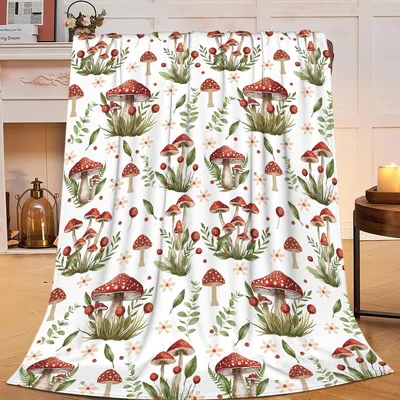 Red Mushroom Garden Pattern Blanket: Botanical Fly Agaric Design