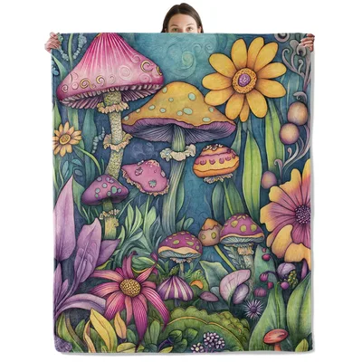Mushroom Flowers Garden Blanket: A Fantasy Toadstool and Floral Design