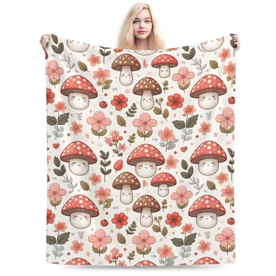 Cute Smiling Mushrooms Blanket: A Cheery Fungal Pattern