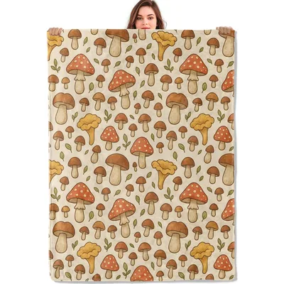 Woodland Mushroom Forest Pattern Blanket: Cottagecore Fungi Design