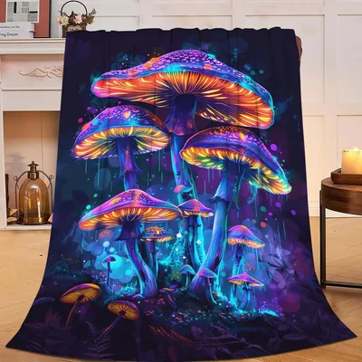 Neon Glowing Mushrooms Blanket No. 2 for Psychedelic Nature Lovers