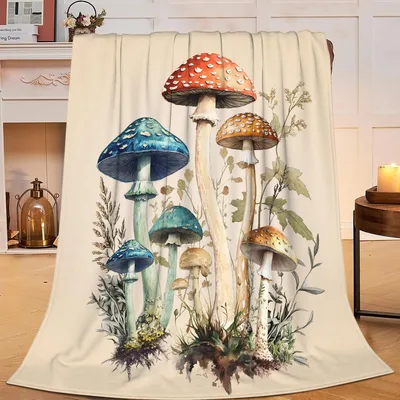 Watercolor Mushrooms Design Blanket featuring red