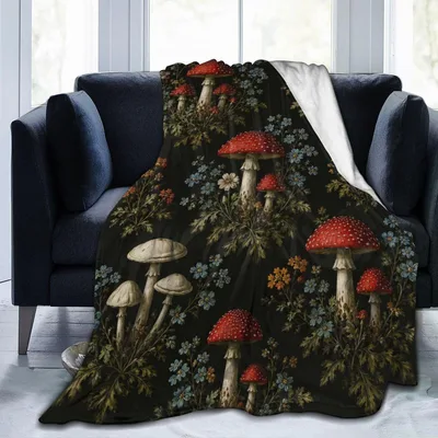Mushroom Floral Cottagecore Blanket: Enchanted Forest Fungi Design