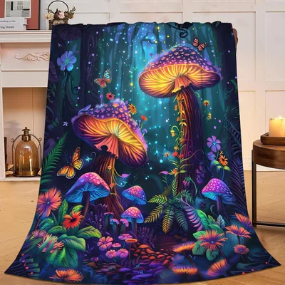 Glowing Mushroom Forest Fantasy Blanket