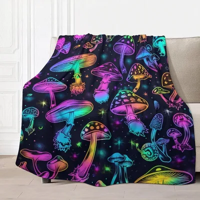Neon Mushrooms Pattern Blanket: A Cosmic Fungal Design