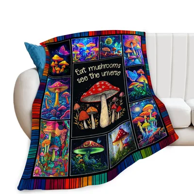 Eat Mushrooms See Blanket: Psychedelic Mushroom Art Design