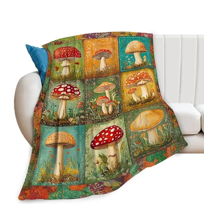 Mushroom Patchwork Garden Blanket: Fungi Art for Nature Lovers