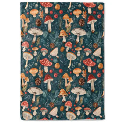 Retro Mushroom Pattern Blanket No. 2 Forest Fungi Throw