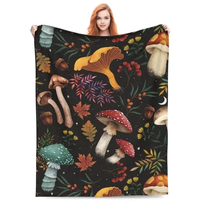Wild Mushrooms Forest Pattern Blanket: A Dark Woodland Art Print