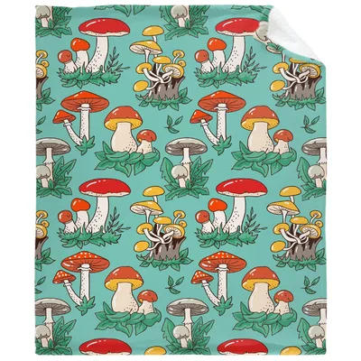 Mushroom Collection Pattern Blanket features red orange