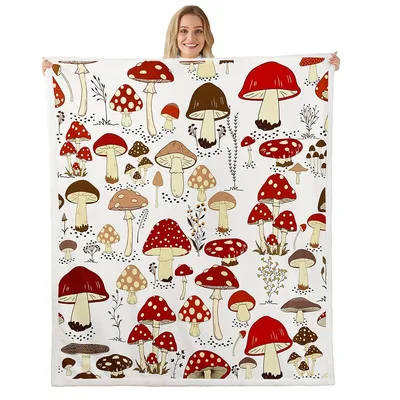 Cartoon Mushrooms Pattern Blanket featuring whimsical red