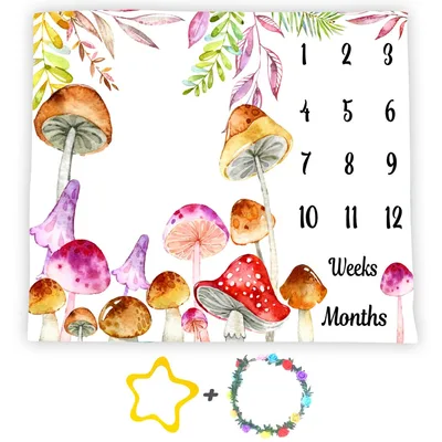 Mushroom Baby Milestone Chart Blanket: Watercolor Fungi Tracker