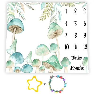 Watercolor Mushroom Milestone Blanket: Forest Fungi Photo Prop