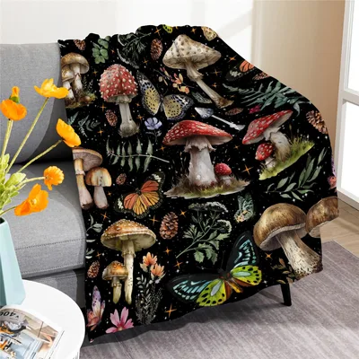 Mushrooms Pattern Flowers Blanket: A Nature-Inspired Design