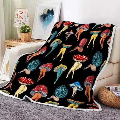 Psychedelic Mushroom Pattern Blanket: Fun Fungi with Human Legs