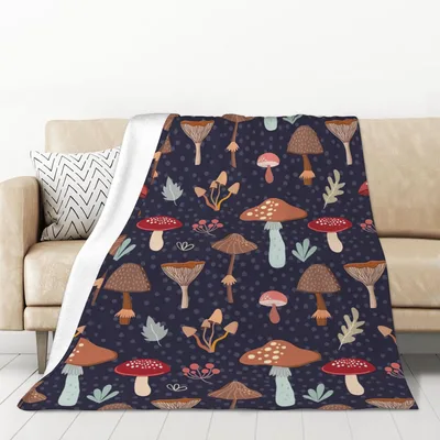 Red Mushroom Forest Pattern Blanket featuring colorful toadstools