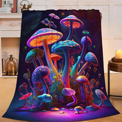 Psychedelic Glowing Mushrooms Blanket for Vibrant Home Decor