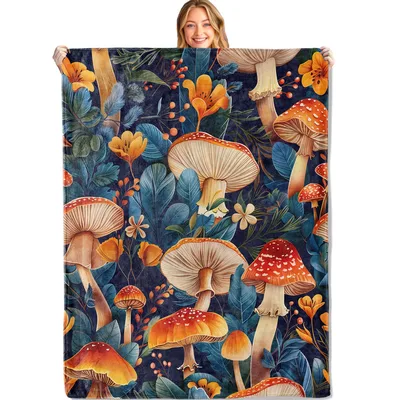 Mushroom Garden Pattern Blanket featuring detailed orange fungi